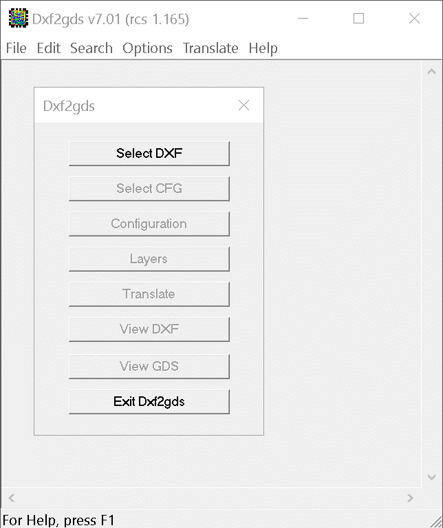 DXF2GDS Menu