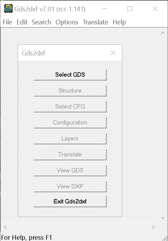 gds2dxf main dialog