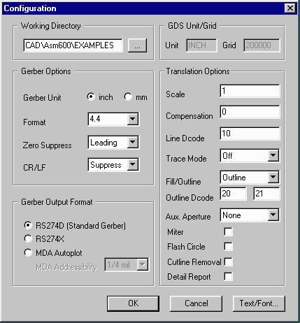 ASM 600 configuration dialog