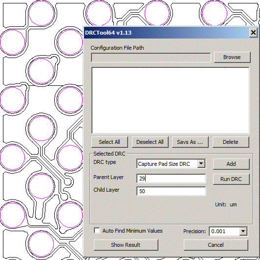 DRC Dialog for Capture Pad Size