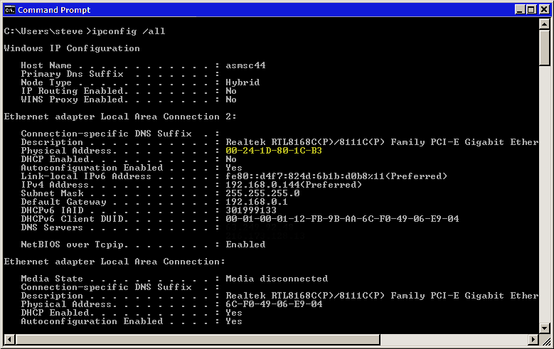 ipconfig dos box