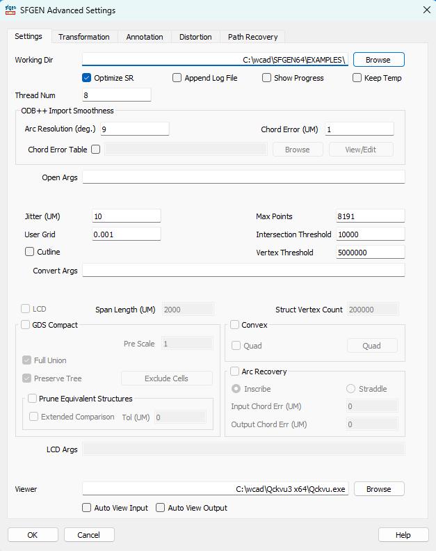 Advanced Settings Dialog (ODB panelized input)