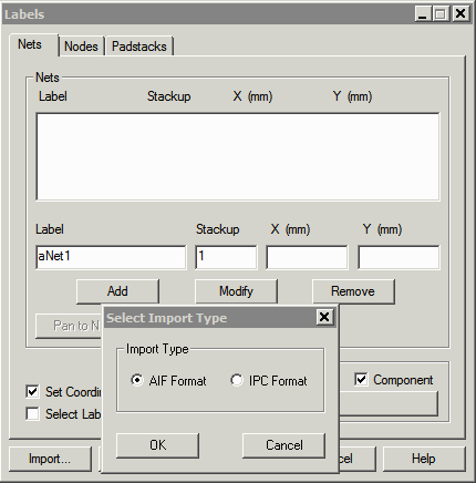 Label dialog - select Import AIF