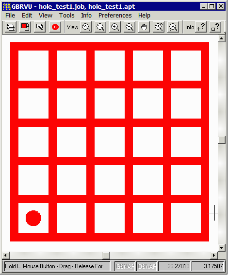 resulting Gerber file - a large re-entrant polygon forms the grid pattern