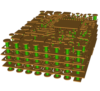 3D model of conductors and vias