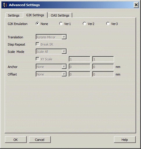 odb2gds G2K Settings dialog