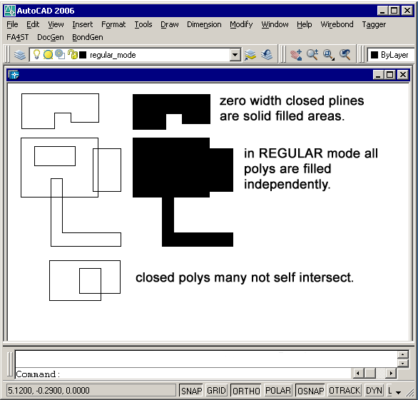 examples of zero width closed polyline processed using regular interpretation.