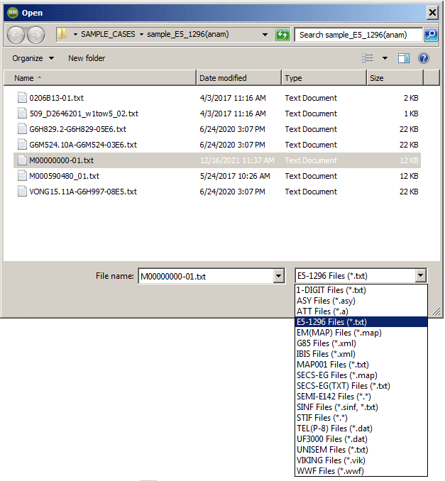 Navigate and select the desired file. Be sure to also select the type of wafer map.