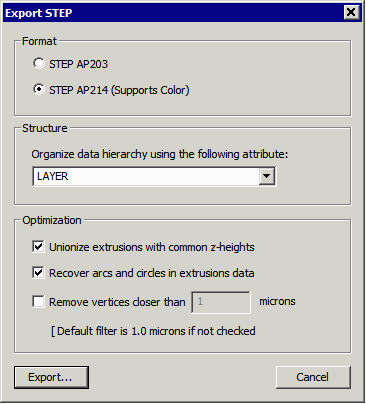 STEP export dialog (FFF)