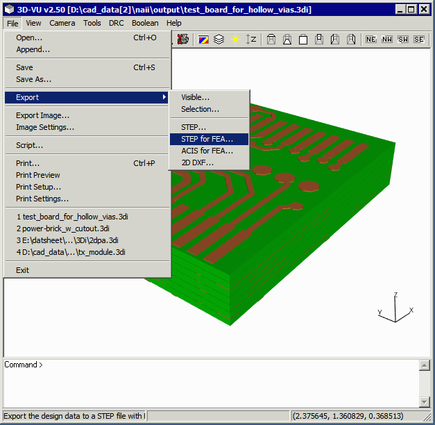 Step Export Menu pick - FEA