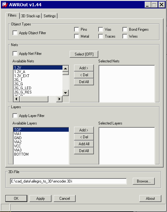 AWRout Dialog - Filter Tab