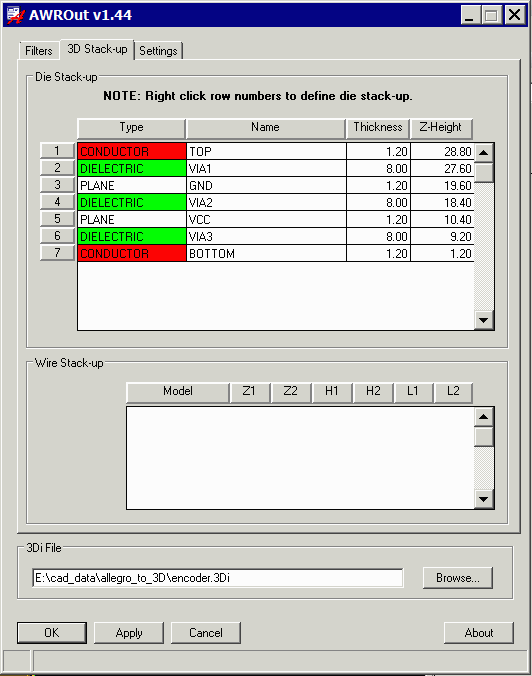 AWRout Dialog - Stackup