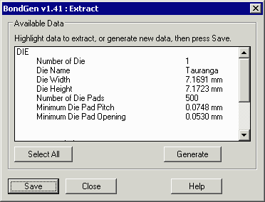 Bondgen's Extract dialog