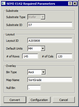 the dialog shows the user two mandatory parameters required for E142 output.