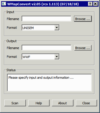 main dialog set to convert Unisem to WWF.