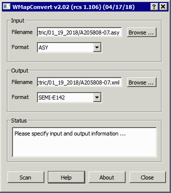 main dialog once the input file and type have been selected