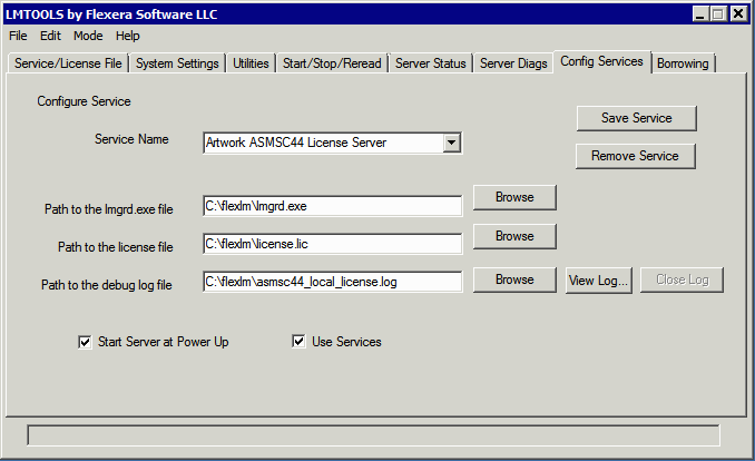 lmtools dialog box for configuring lmtools as a service.